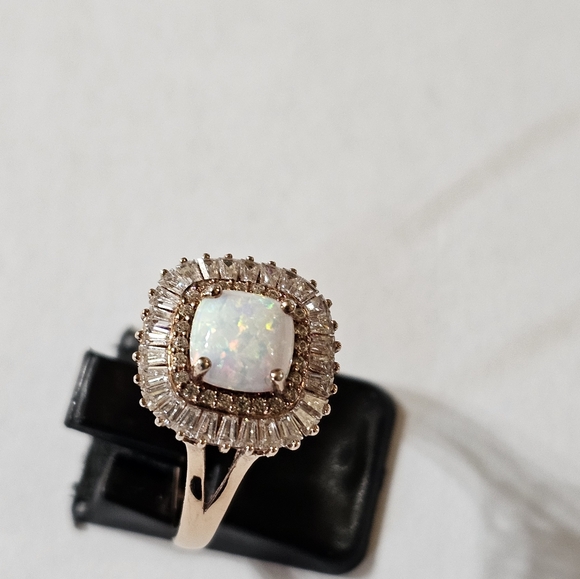 Diamonique Baquettes & Opal 18k Rose Gold over Sterling Silver 💍 Sz 8. - Picture 10 of 16